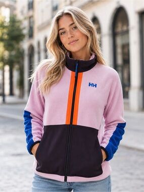 Helly Hansen Pink Fleece Jacket with Blue Sleeves and Orange Zip